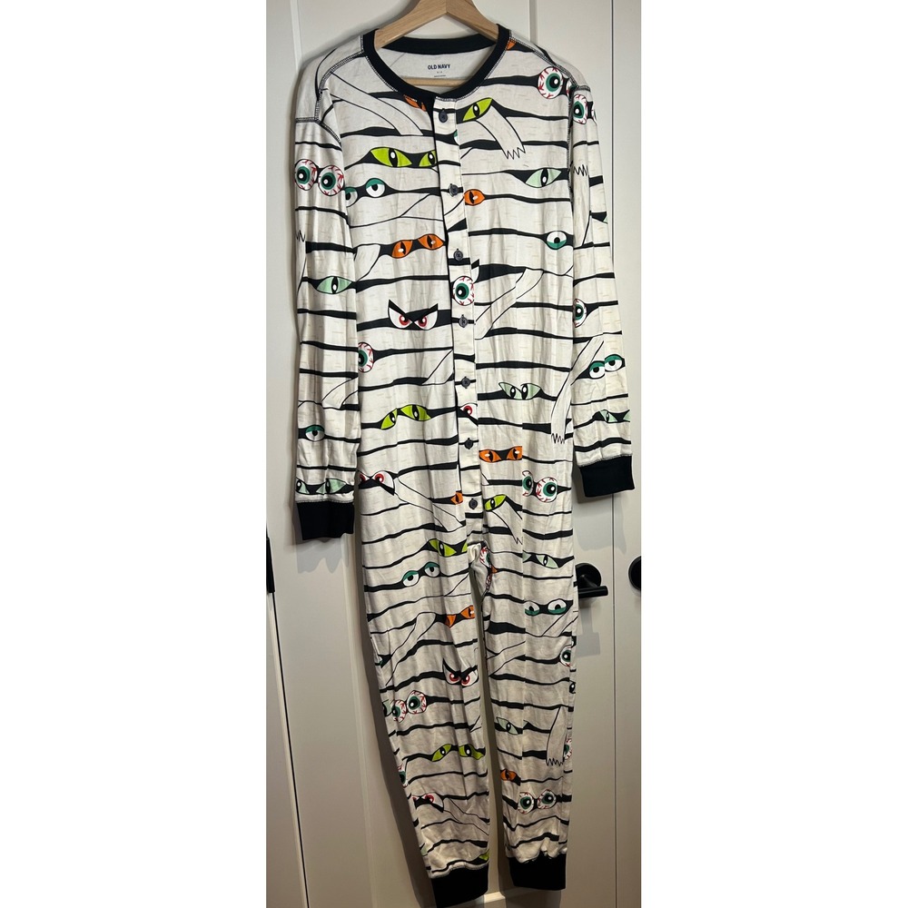 Old Navy Mummy Monster Eyes Halloween One Piece Cotton Pajamas Small White Black